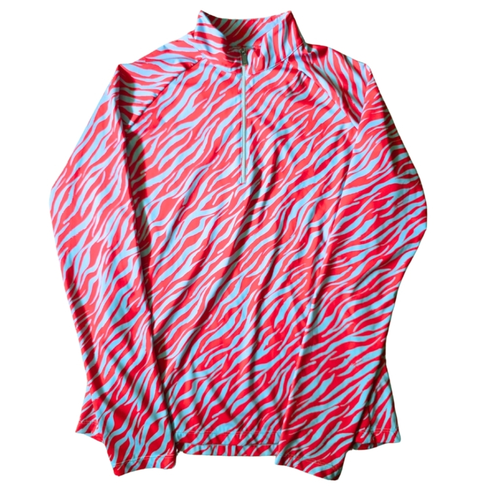 TAIL Neon Zebra Print Quarter Zip Medium Pullover Performance Wear Top